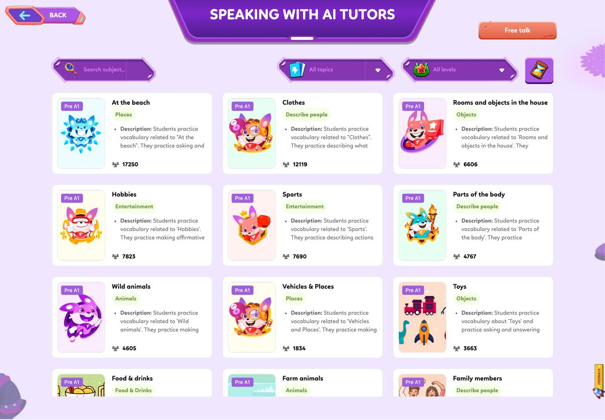 Trang AI Tutors hiện tại trên máy tính