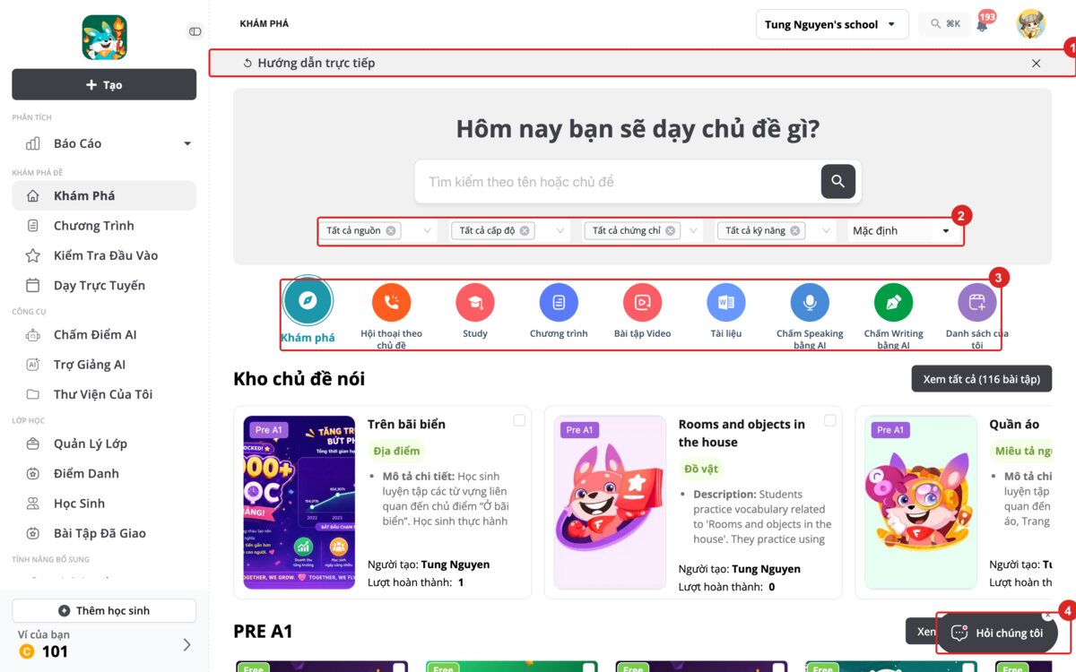 Khám phá trên máy tính, có đánh số