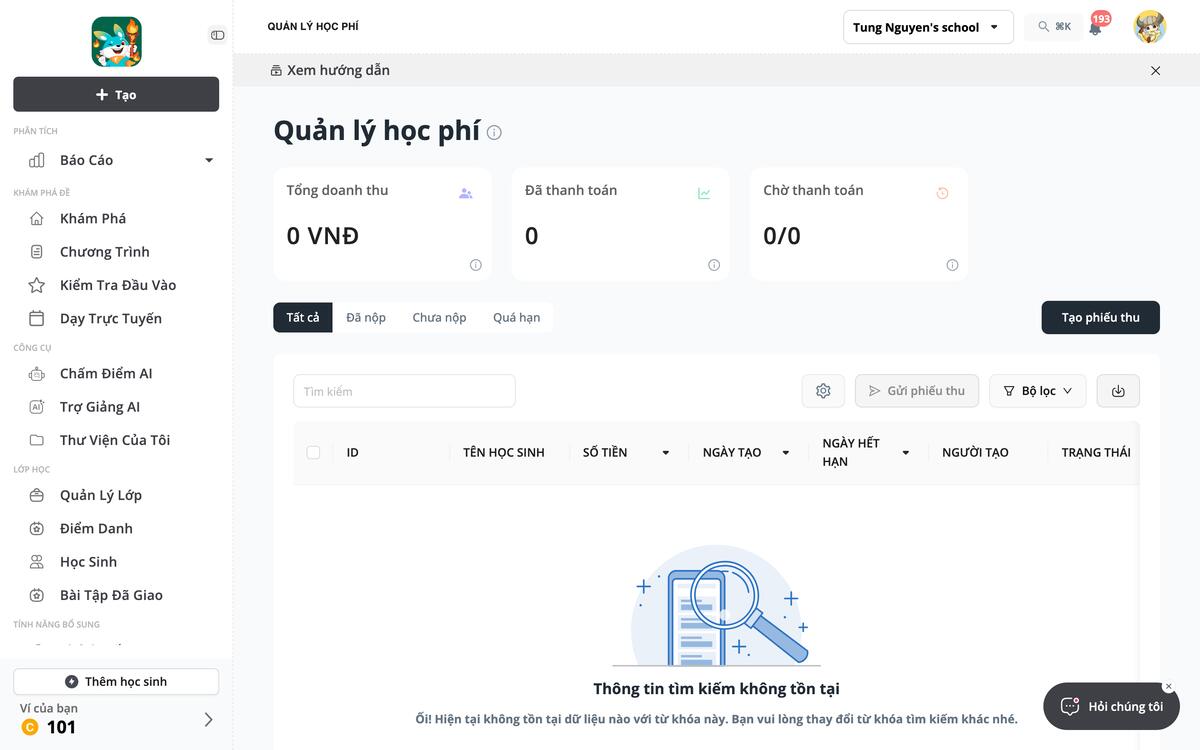 Quản lý học phí trên máy tính