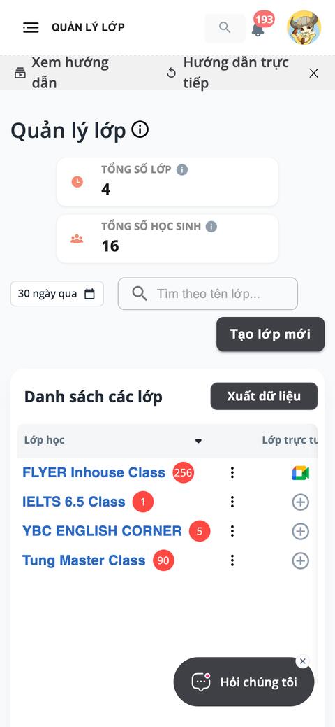 Quản lý lớp trên điện thoại