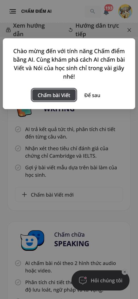 Chấm điểm AI trên điện thoại