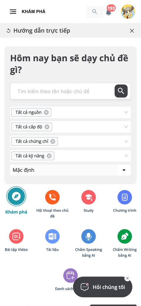 Trang chủ trên điện thoại