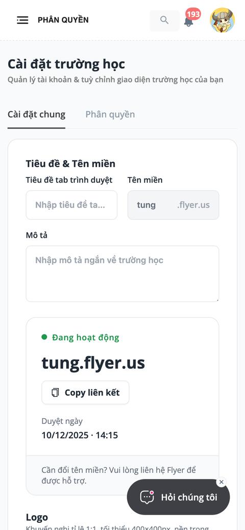 Thiết lập trường học trên điện thoại