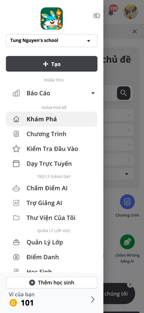 Menu điện thoại mở toàn màn