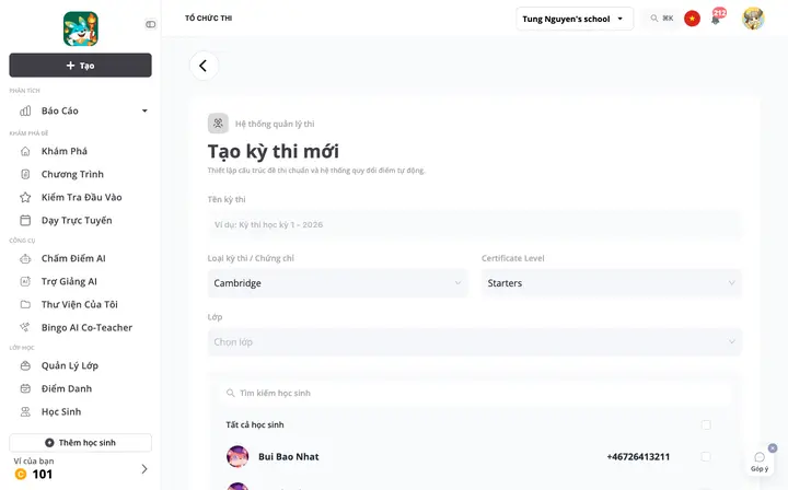 Tạo kỳ thi mới